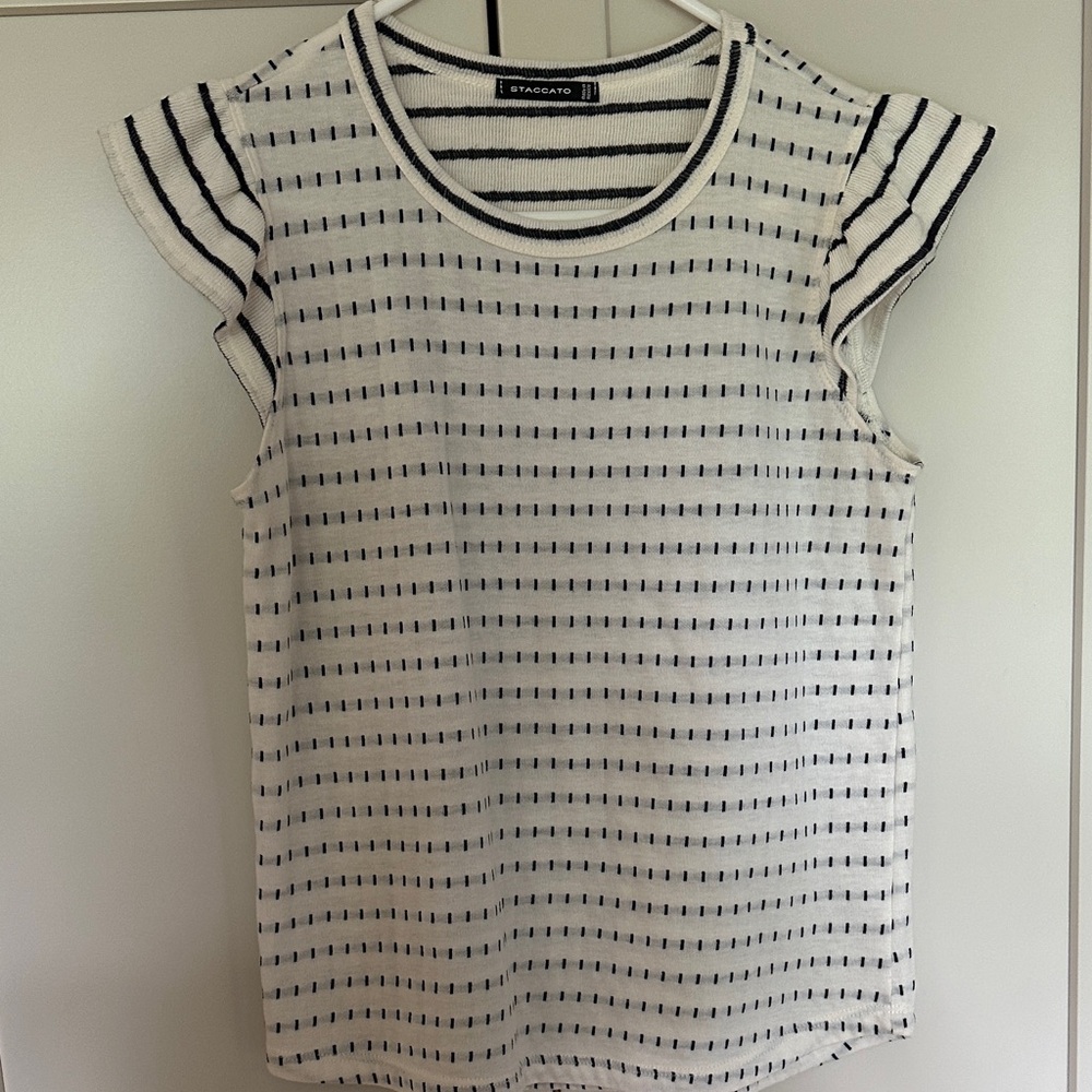 Staccato White Tee with Black Stripes